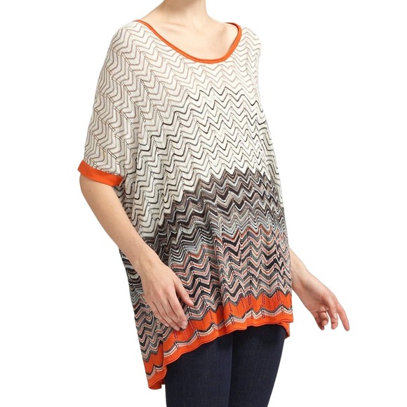 BCBG Max Azria Silk Blend Chevron Poncho Knit Sweater Top Pink S Nwt $198 - Picture 8 of 9